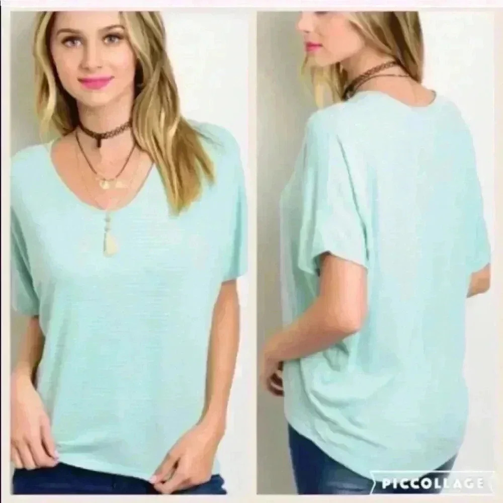 NEW mint green/white Stripe short sleeve shirt
